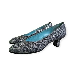 Thierry Rabotin Snake Print Slate Blue/Silver Pumps 10